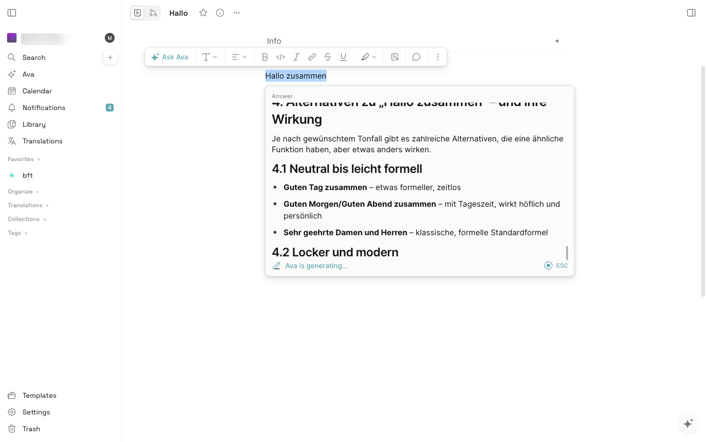 Doc mit Floating-Toolbar nach Text-Auswahl