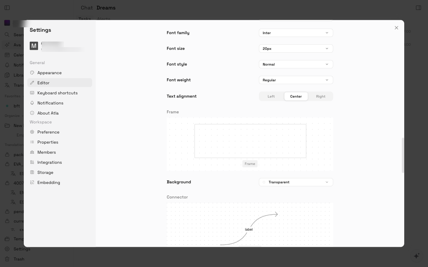 Settings-Dialog mit Editor-Einstellungen